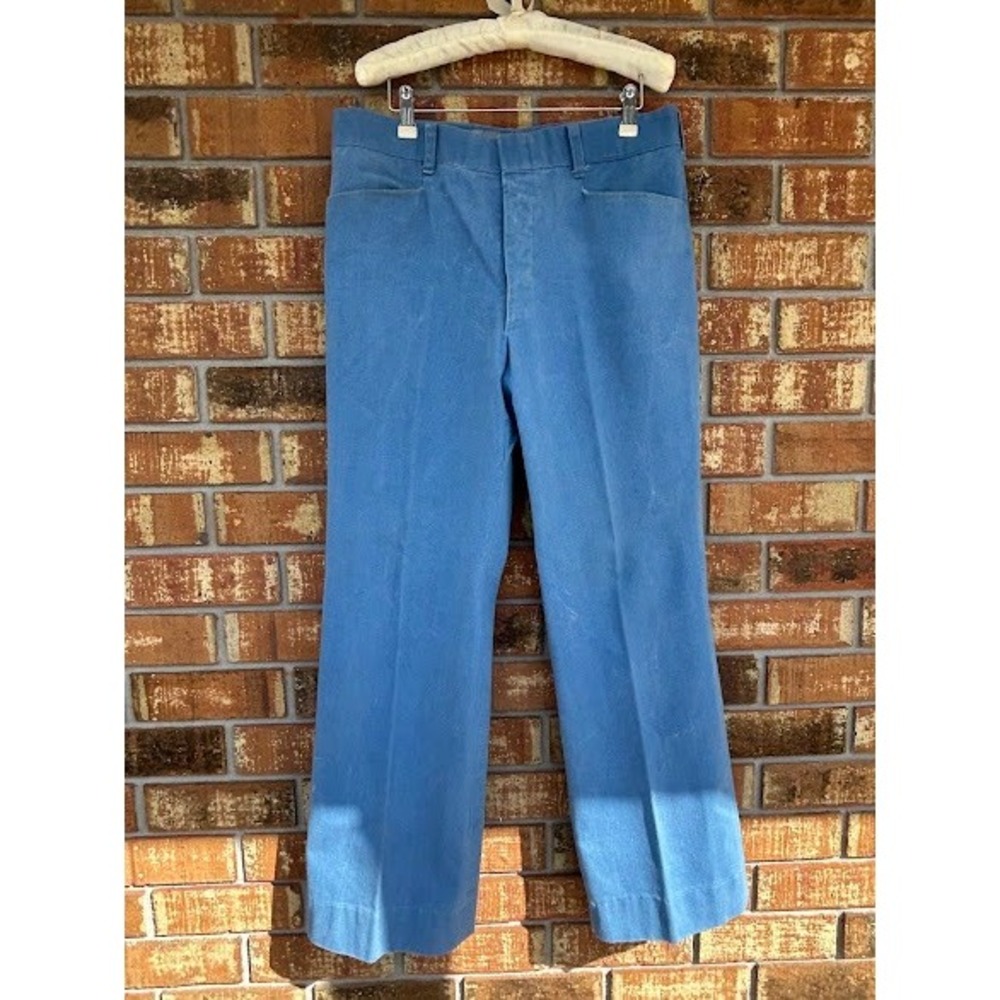 Vintage Blue Denim 2 Piece Set Shirt Jacket and Wide Leg Pants Mens Medium - Picture 3 of 7